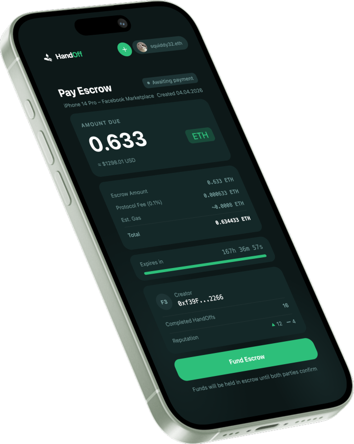 HandOff — Pay Escrow screen