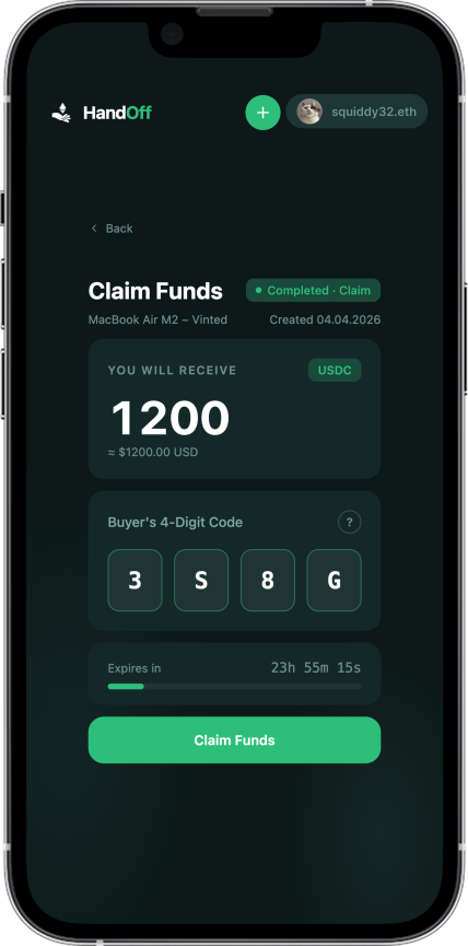 HandOff app — Claim Funds screen